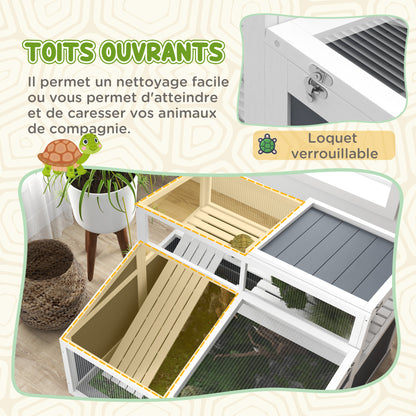 Turtle Huis – Schildpadden Verblijf – Terrarium – Buitenren – Houten Kweekverblijf – Dubbele Verdieping – 3 Deuren en Toegangsluis – 115x115x82 cm Grijs