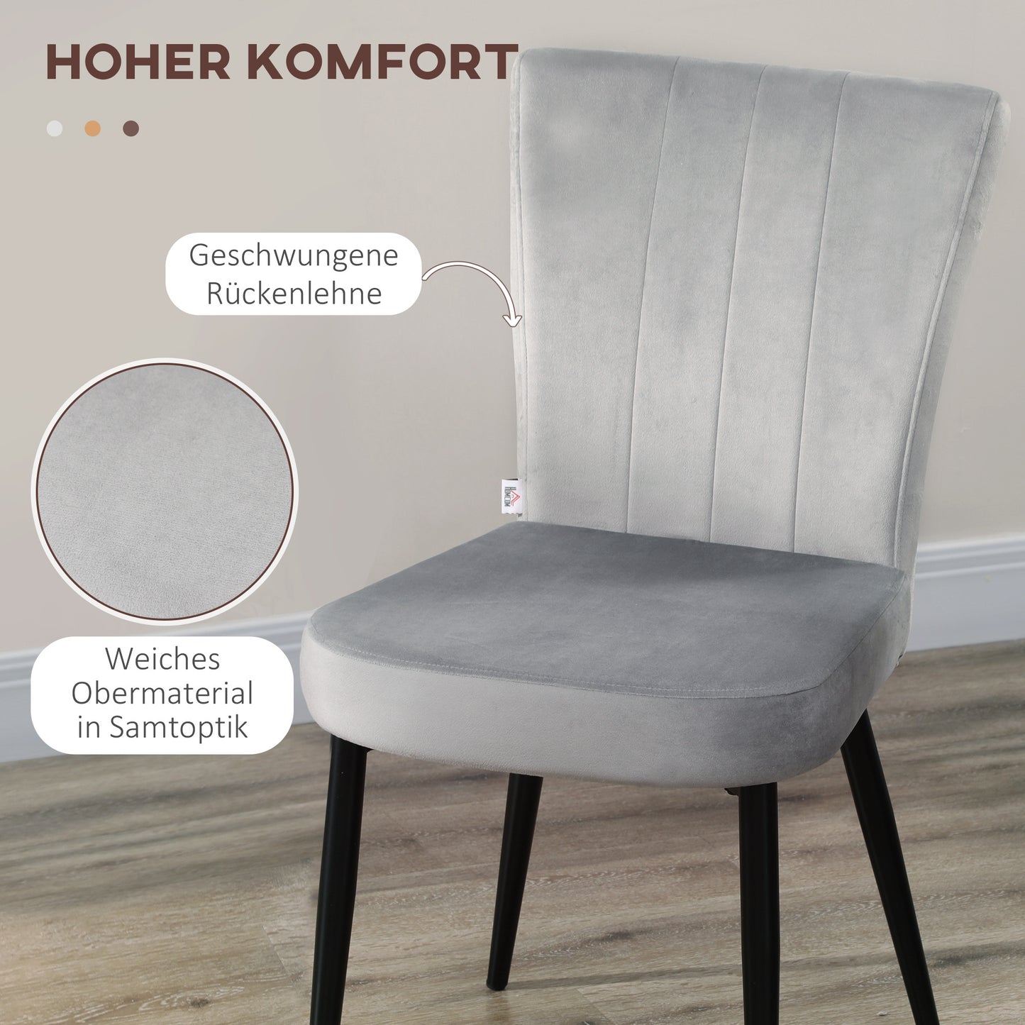 Eetkamerstoelen – Keukenstoelen – Kuipstoelen – Designstoelen – Stoelset – Velours Bekleding – Metalen Frame – Lichtgrijs – Set Van 4