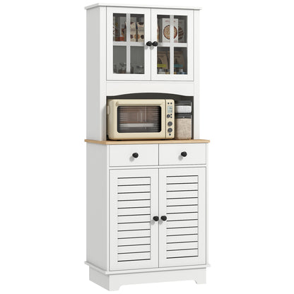 Keukenkast – Hoge Kast – Buffetkast – Opbergkast – Bovenkast – Verstelbare Planken – Wit 68x39,5x170 cm Rubberwood Werkblad