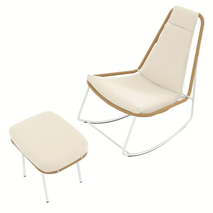 Set 2x Vrijstaande Leisure‑Stoelen met Voetenbank – Handgeweven Touw (Rope) Design, Belastbaarheid 160 kg – Ideaal voor Balkon, Woonkamer of Thuis/Office Lounge