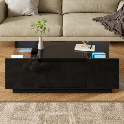 Salontafel – Koffietafel – Bijzettafel – Tafel – Woonkamertafel – Modern minimalistisch design – Glazen tafelblad met 2 lades – 105 cm – Metaalframe compacte salontafel