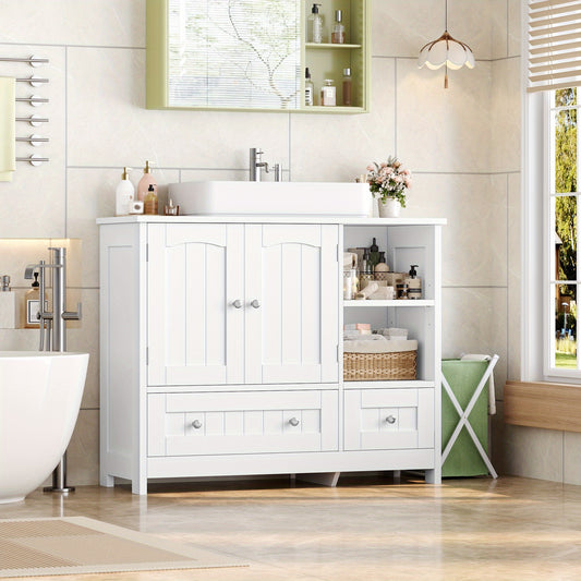 Badkamerkast – Opbergkast – Badkamermeubel – Toiletkast – Witte Kast Met Gouden Knoppen – Verstelbare Planken – Eenvoudige Montage
