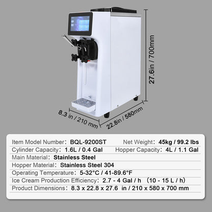 Professionele Softijsmachine – Softijs Machine – IJsapparaat – Softijsbereider – IJs Maker – 10 Liter Per Uur – Roestvrij Staal
