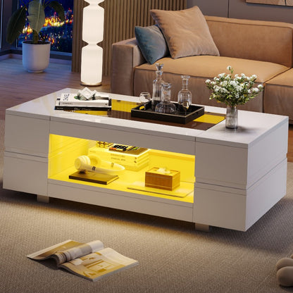 Koffietafel – Salontafel – Bijzettafel – Lounge Tafel – Woonkamertafel – Wit – Vintage Design – Duurzaam Metaal – Bedieningsfunctie Zonder Stroom