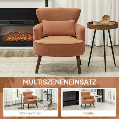 Fauteuil – Accentstoel – Loungestoel – Leunstoel – Zitstoel – Oranje Kleur – Rubberwood Poten – Inclusief Lendenkussen
