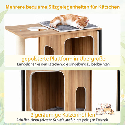 Kattenklimpaal – Krabpaal – Kattenhuis – Kattenmeubel – Klimmeubel – 3 Verdiepingen Met Krabvlak – Verwijderbare Kussens – Metaalframe – Natuurlijk