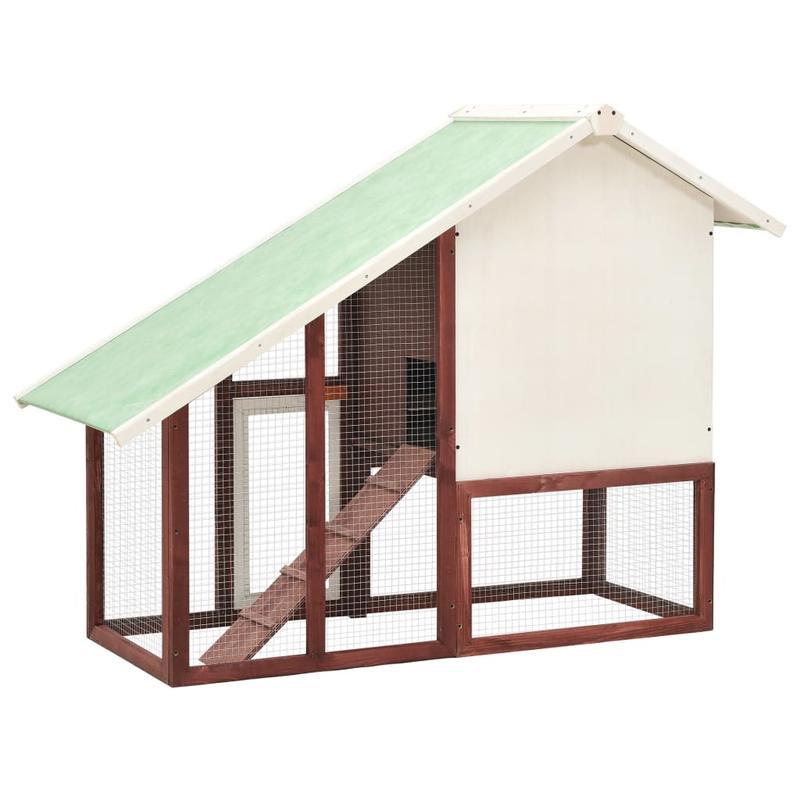 Konijnenhok – Dierenren – Knaagdierkooi – Buitenren – Binnenren – Massief Vurenhout – Ruim 140x63x120 cm – Mokka Wit