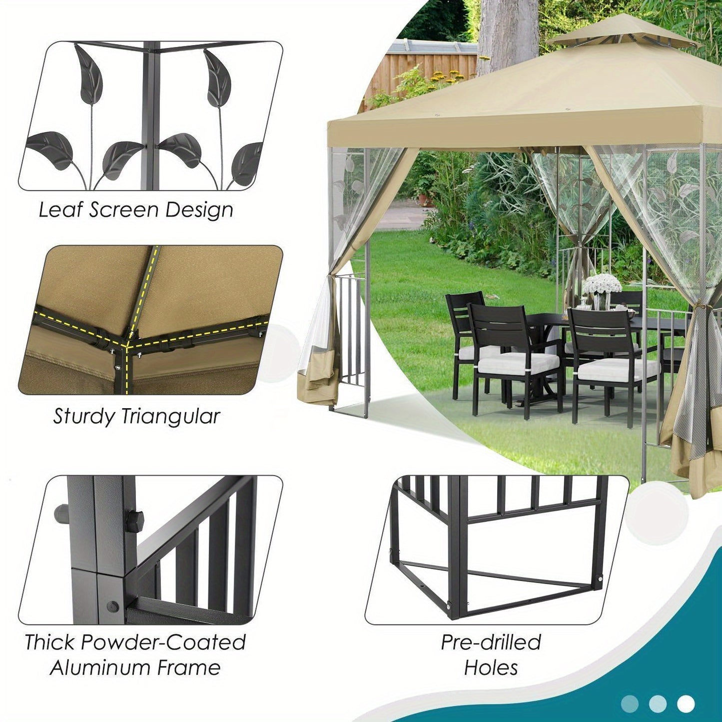 Tuinpaviljoen – Partytent – Pergola – Tuinent – Overkapping – 3x4 Meter – Stevig Metalen Frame – Afneembaar Muskietennet