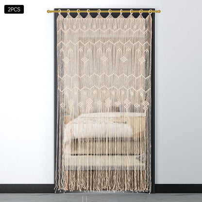 Macramé Gordijnen – Boho Gordijnen – Handgemaakte Gordijnen – Kamerscherm – Raamdecoratie – Beige / Naturel – Extra Lang 100x200 cm – Houten Ringen Voor Eenvoudig Ophangen