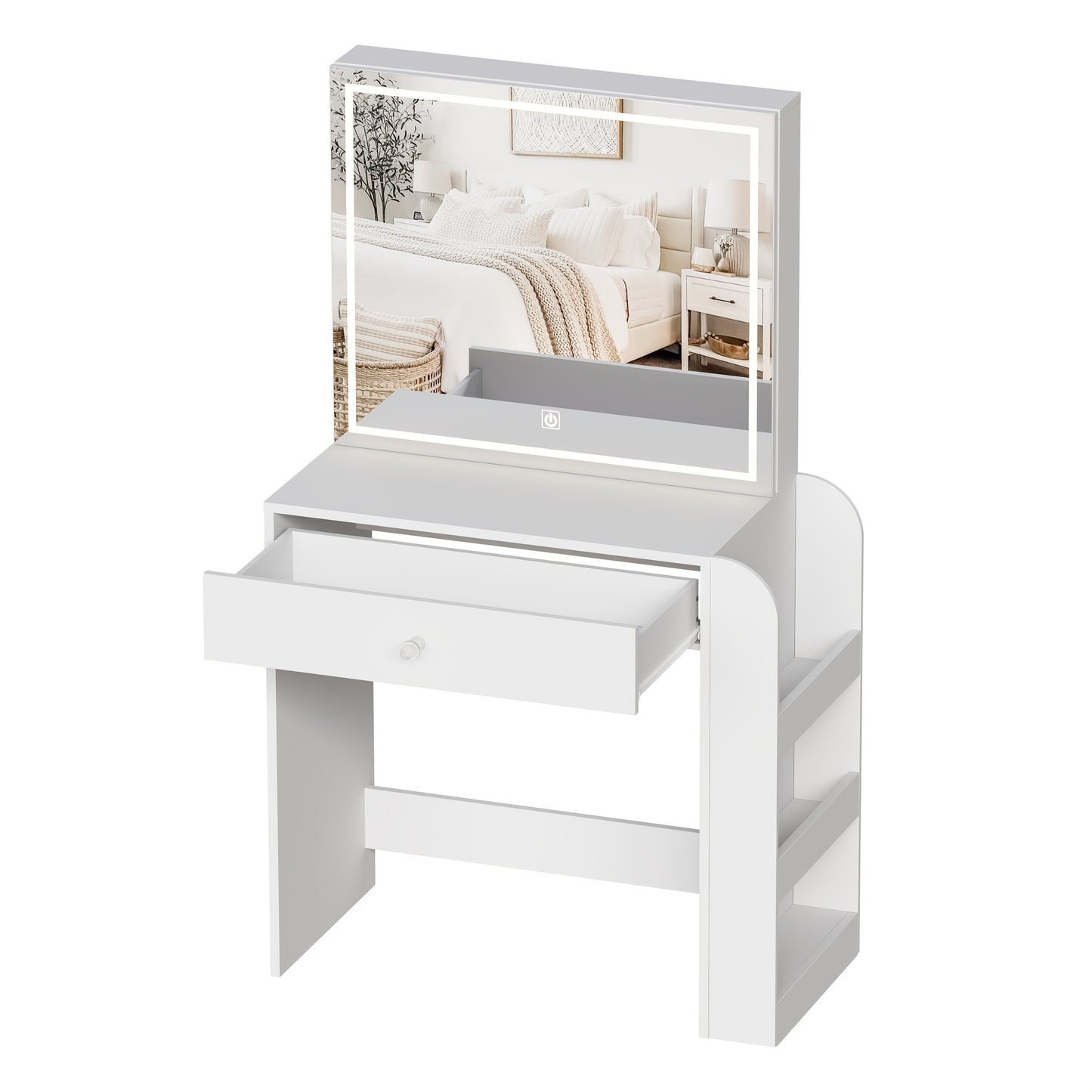 Makeuptafel – Kaptafel – Cosmeticatafel – Make-uptafel – Schminktafel – Schuifspiegel – Verborgen Opbergruimte – Groot Lade- en Vaksysteem – Wit – 81,2x40x135 cm