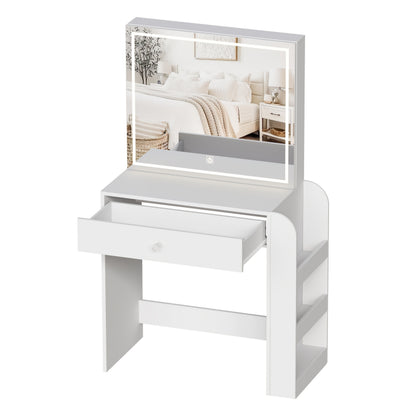 Makeuptafel – Kaptafel – Cosmeticatafel – Make-uptafel – Schminktafel – Schuifspiegel – Verborgen Opbergruimte – Groot Lade- en Vaksysteem – Wit – 81,2x40x135 cm