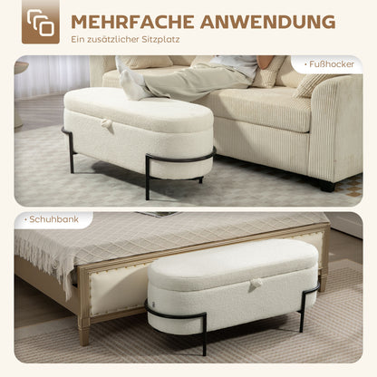 Opbergkruk – Opbergbox – Zitkruk – Opbergstoel – Opberghocker – Crème Wit – Stevige Stalen Poot – Zacht Fleece Bekleed