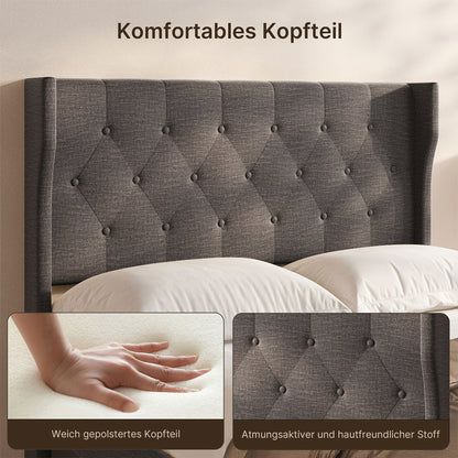 Bedframe 140x200 – Tweepersoonsbed – Slaapbank – Lattenbodem – Boxspring – Stille Lattenbodem – Opbergruimte 20 cm – Hout & Metaal – Modern Marmerprint Hoofdeinde