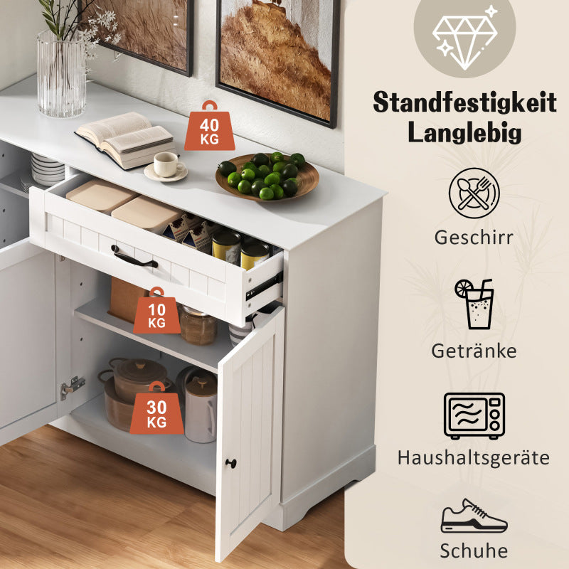 Dressoir – Sideboard – Buffetkast – Opbergkast – Woonkamerkast – Modern Elegant – 3 Deuren + Lade – MDF Wit – Verstelbare Planken – 40 KG Draagvermogen