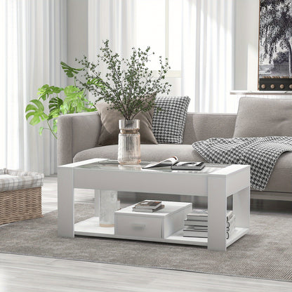 Salontafel – Tafel – Koffietafel – Woonkamertafel – Opbergtafel – Modern Wit Design – Glazen Blad Met Opbergruimte