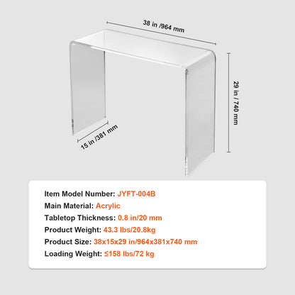 Acryl tafel – Bijzettafel – Consolle tafel – Sidetable – Einde tafel – Transparant ontwerp – Robuust acryl materiaal – Afmetingen 96x38x74 cm