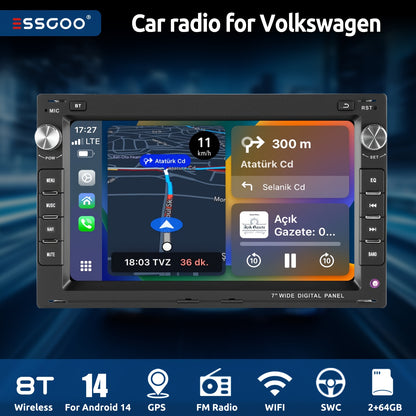 Android 14 Autoradio – Car Stereo – Multimedia Speler – Navigatiesysteem – Touchscreen Radio – 7 Inch HD-IPS Display – 2+64GB Geheugen – GPS Navigatie & Bluetooth Connectivity