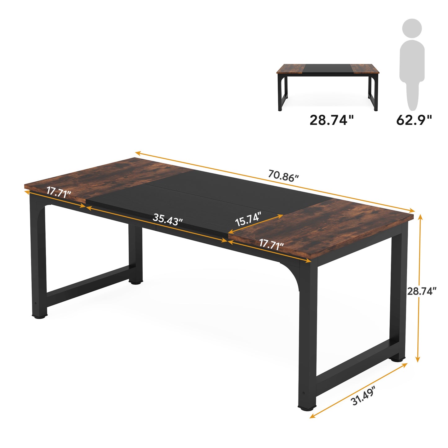 160.02cm x 80.01cm Heavy-Duty Industrial Rectangular Dining Table with Metal Legs & Engineered Wood Top - Modern Large Conference Desk for Home, Office, Kitchen, 4-6 Person, Black/Beige, Spacious Surface, Easy Assembly (Board
