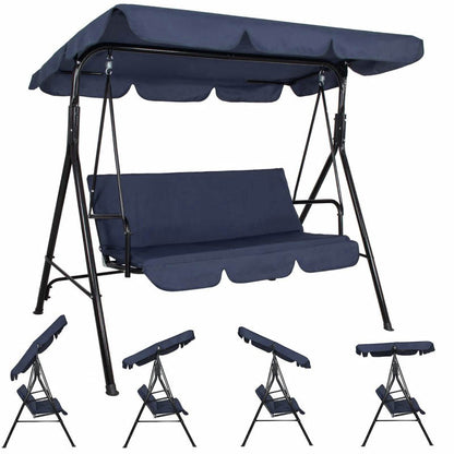 3-Persoons Schommel – Tuinschommel – Buitenschommel – Balkon Schommel – Relaxschommel – Verstelbaar Polyester Zonnescherm – Stevig Gepoedercoat Metalen Frame