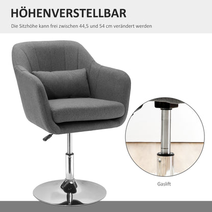 Draaifauteuil – Lounge Fauteuil – Relaxstoel – Stoel Met Armleuningen – Verstelbare Zithoogte – Met Metalen Frame – Linnenlook Bekleding – Donkergrijs