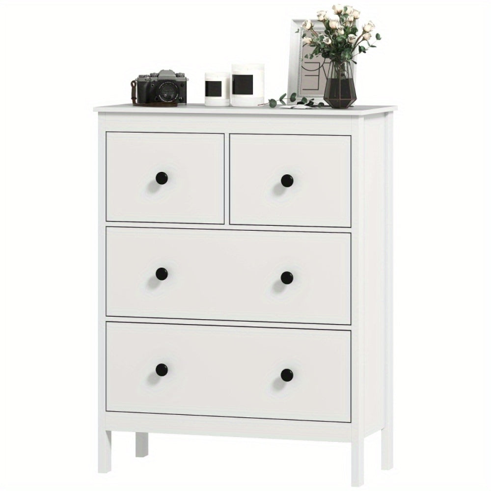 Ladenkast – Ladekast – Commode – Kast – Opbergkast – Wit met zwarte knoppen – Duurzame houten constructie – Ruime 4 laden (≥3,2 cu ft)