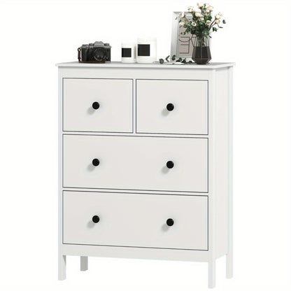 Ladenkast – Ladekast – Commode – Kast – Opbergkast – Wit met zwarte knoppen – Duurzame houten constructie – Ruime 4 laden (≥3,2 cu ft)