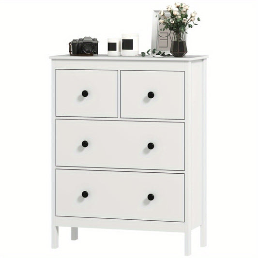 Ladenkast – Ladekast – Commode – Kast – Opbergkast – Wit met zwarte knoppen – Duurzame houten constructie – Ruime 4 laden (≥3,2 cu ft)