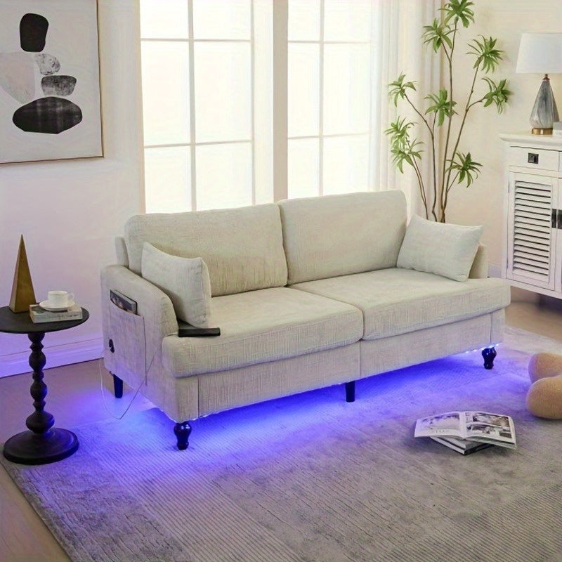 2-Zits Bank – Sofa – Loveseat – Zithoek – Tweezitsbank – Beige Chenille – Zijvak Opbergruimte – Kant-En-Klaar Zonder Montage