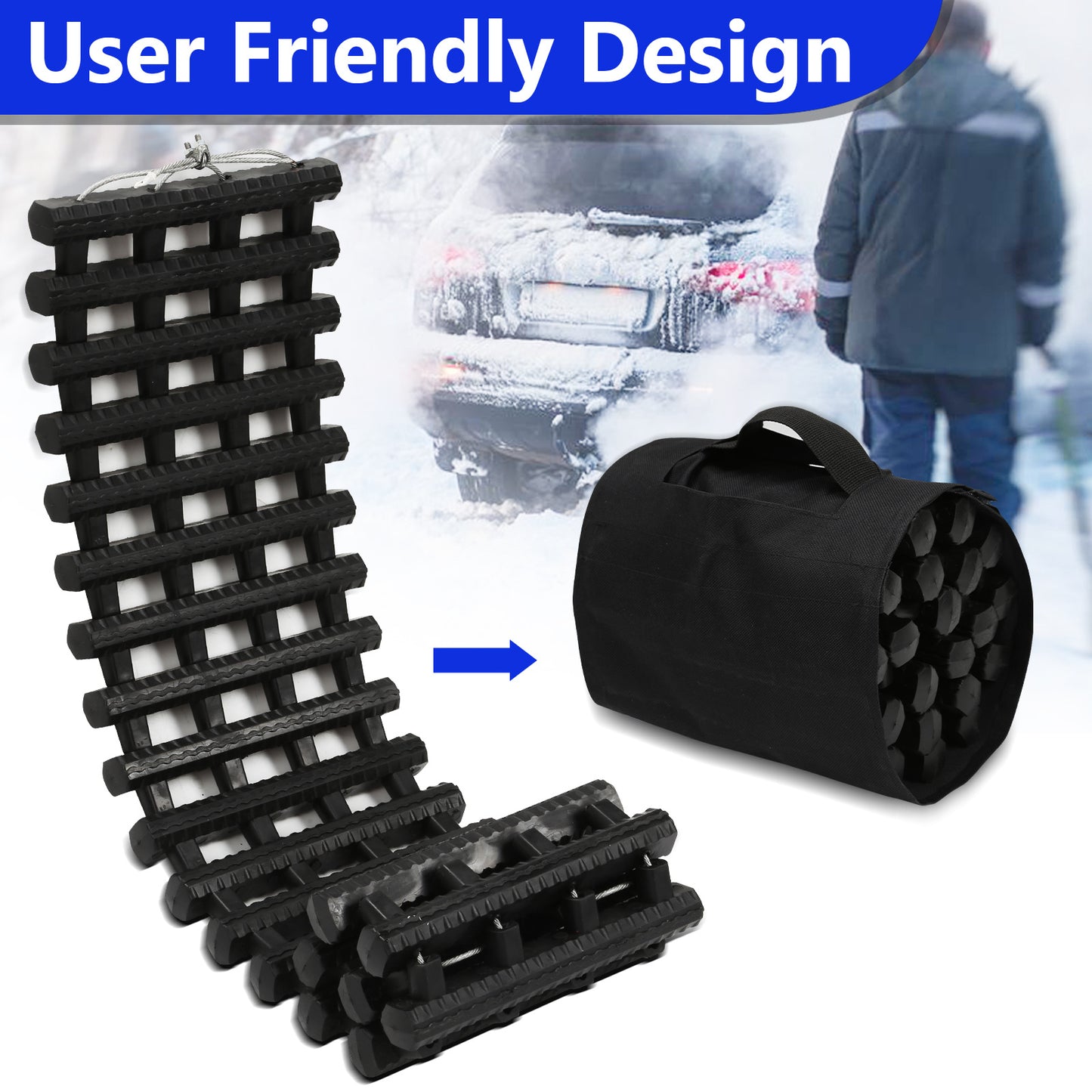 Sneeuwkettingen – Antislip Matten – Tractieplaten – Sneeuwsokken – Traction Mats – 100 x 21 cm – Versterkt Rubber Met Stalen Kabels