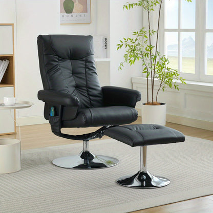 Modern Recliner Chair with 5-Point Massage, 360° Swivel & Footstool - Ergonomic Design, Beige PU Fabric, Adjustable Height, No Power Needed, Easy Assembly for Living Room, Office, or Home Theater, Office Relaxation, Contempo