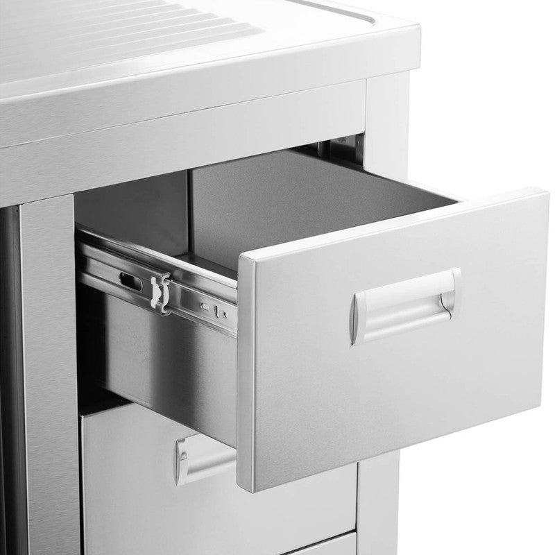 Spoelbak meubels – Keukenmeubel – Onderkast – Keukenkast – Kitchenette – Roestvrijstaal – Dubbele Spoelbak 160x60x95 cm – Schuifdeuren met 3 Lades