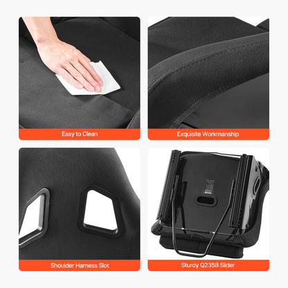 Racestoel – Racingstoel – Simulatierace Stoel – Gamestoel – Cockpit Stoel – Universele Pasvorm – Velours Bekleding – Verstelbare Dual-Lock Schuifrail