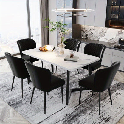 Eetkamerstoelen – Stoelen – Kuipstoelen – Keukenstoelen – Zwarte Stoffen Bekleding – Metalen Frame – Comfortabele Rugleuning – Set van 6