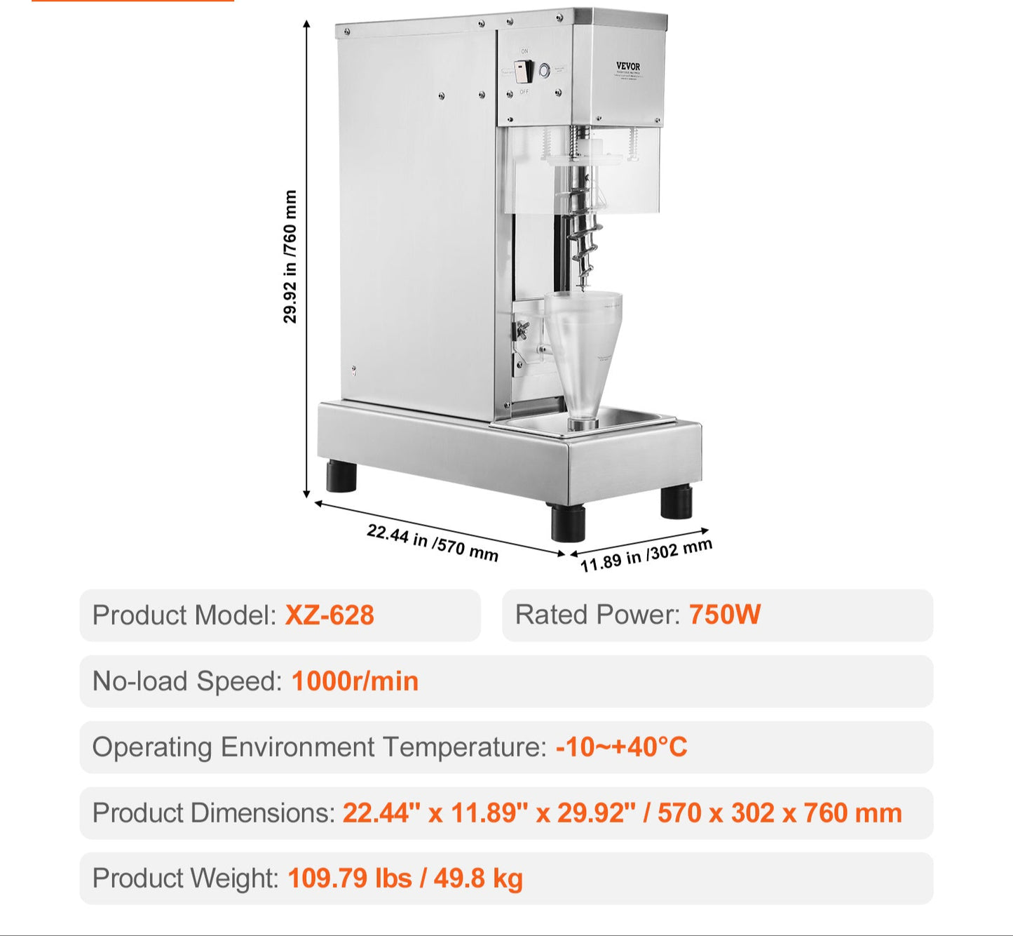 IJsblender – Milkshakemixer – Smoothiemaker – IJsjesmaker – Frozen Yogurt Mixer – Roestvrij Staal 304 – 750W Motor – 2 x 5 Liter Mengbekers