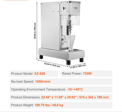 IJsblender – Milkshakemixer – Smoothiemaker – IJsjesmaker – Frozen Yogurt Mixer – Roestvrij Staal 304 – 750W Motor – 2 x 5 Liter Mengbekers