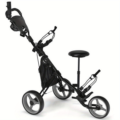 3-Wiel Golf Trolley – Golf Pushcart – Golfkar – Golfwagen – Golf Buggy – Verstelbare Zitting & Handgreep – Lichtgewicht PP Materiaal – Grijs