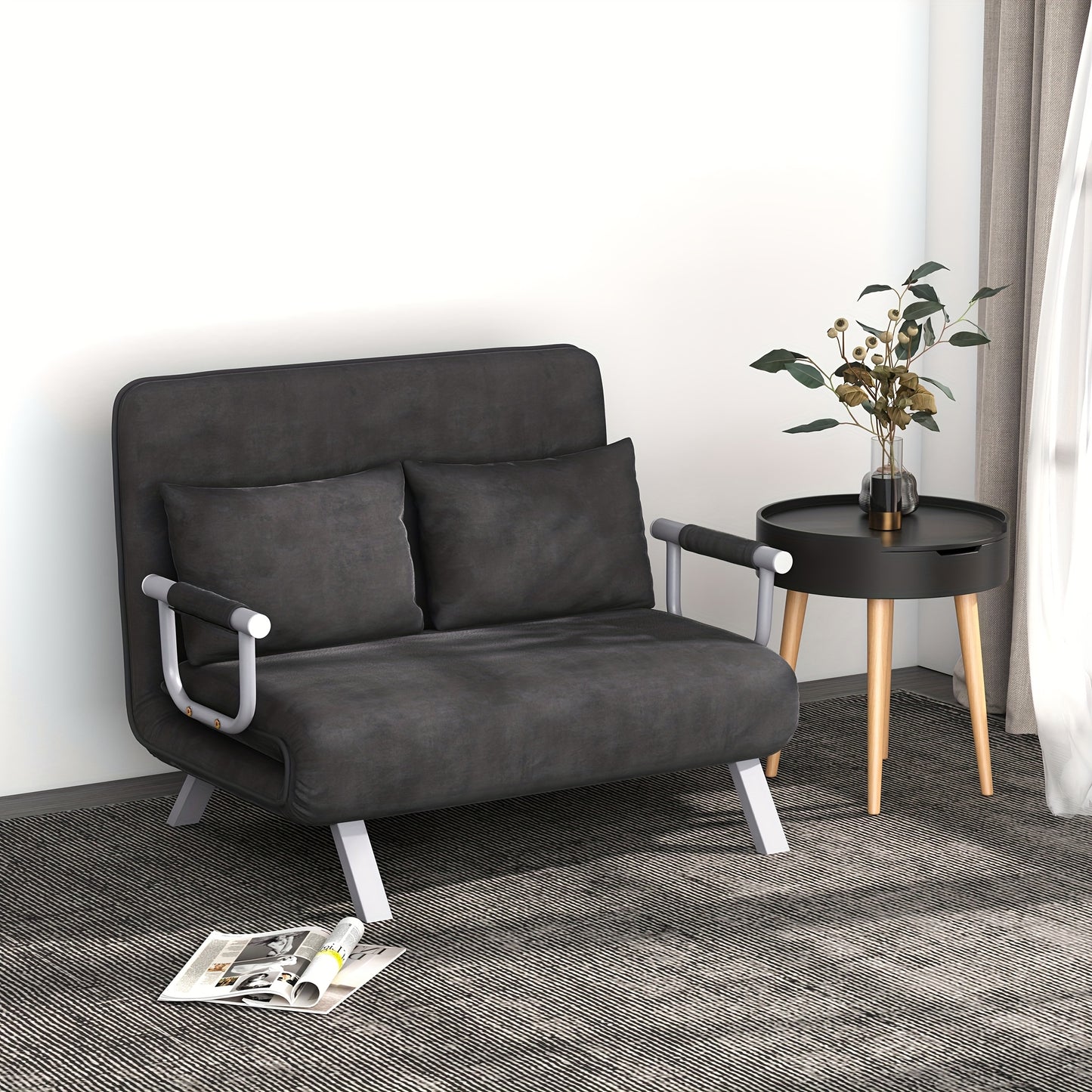 2-Zits Slaapfauteuil – Slaapbank – Bedfauteuil – Loungestoel – Gastensofa – Multifunctioneel 3-in-1 Design – Compact 65x69x80 cm – Micro-suède Grijs