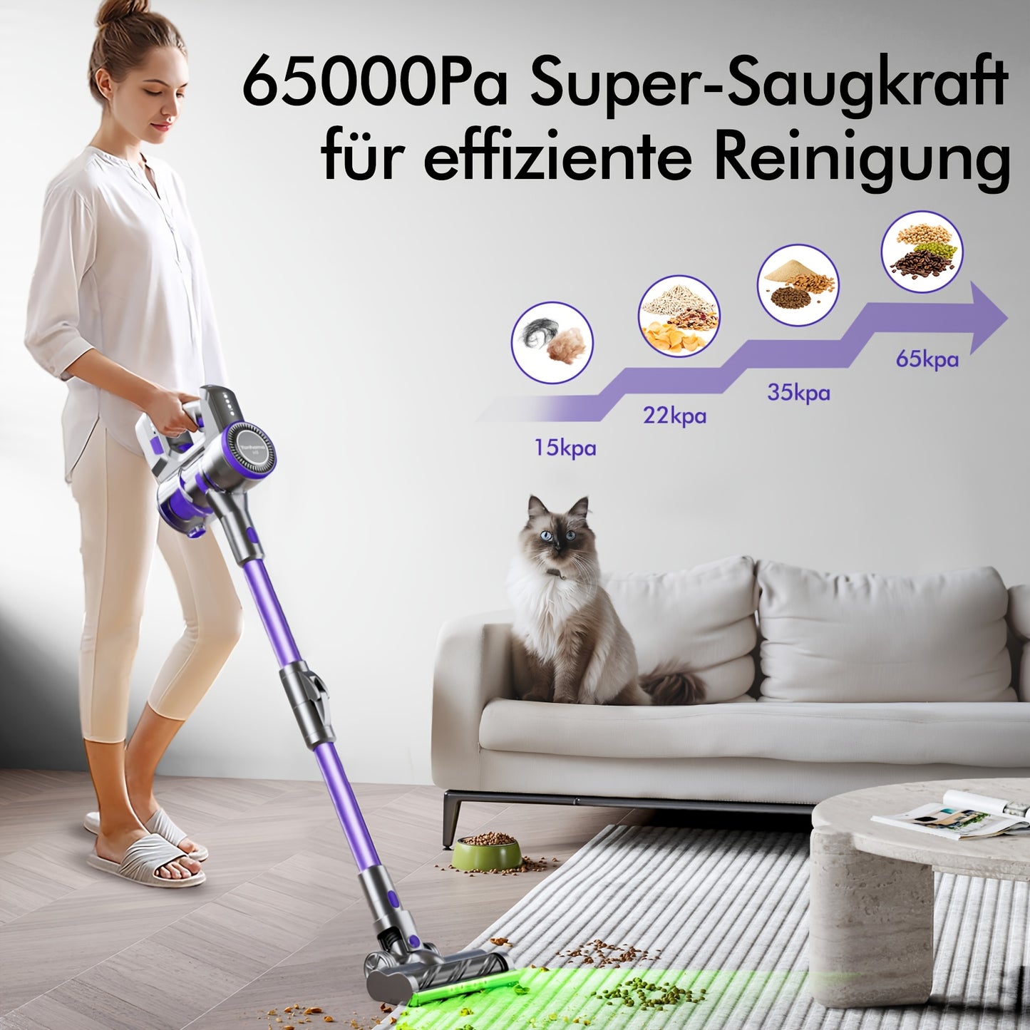 Draadloze Steelstofzuiger – Stofzuiger Zonder Snoer – Handstofzuiger – Stofzuiger Steel – Snoerloze Zuigkracht – Zwart – 65 kPa Zuigkracht – 7-Lagen Filtersysteem