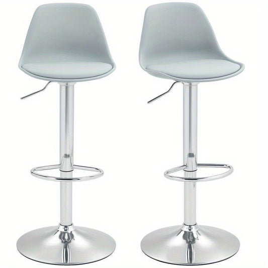 Barstoel – Barkruk – Barstoel Kruk – Keukenstoel – Barstoelen Set van 2 – Verstelbaar – 360° Draaibaar – Kunstleer – Stalen Frame – Met Rugleuning – Grijs