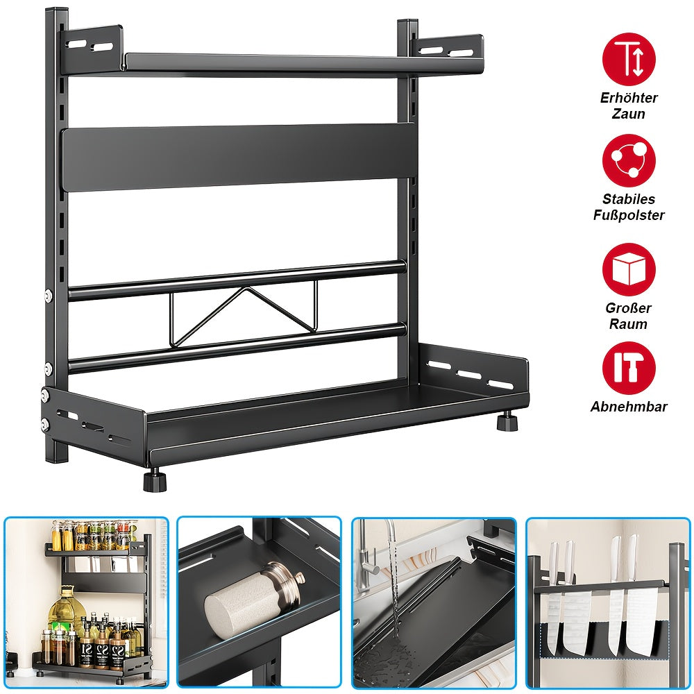 Seasoning storage rack/black double-layer -50 * 39 * 16cm can withstand 30kg. The layer board is detachable, convenient for cleaning, and has a large and stable storage space that does not shake. It is suitable for various ki