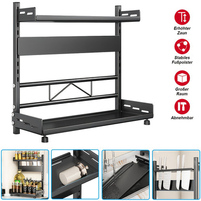 Seasoning storage rack/black double-layer -50 * 39 * 16cm can withstand 30kg. The layer board is detachable, convenient for cleaning, and has a large and stable storage space that does not shake. It is suitable for various ki