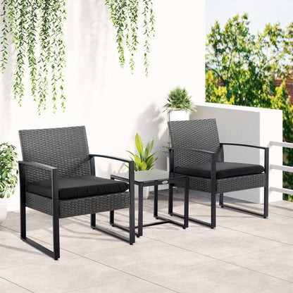 Tuinmeubelset 2 Persoons – Buitenmeubilair – Balkonset – Tuinset Compact – Loungeset Zwart – Comfortabele Zitkussens – Weerbestendig Metalen Frame