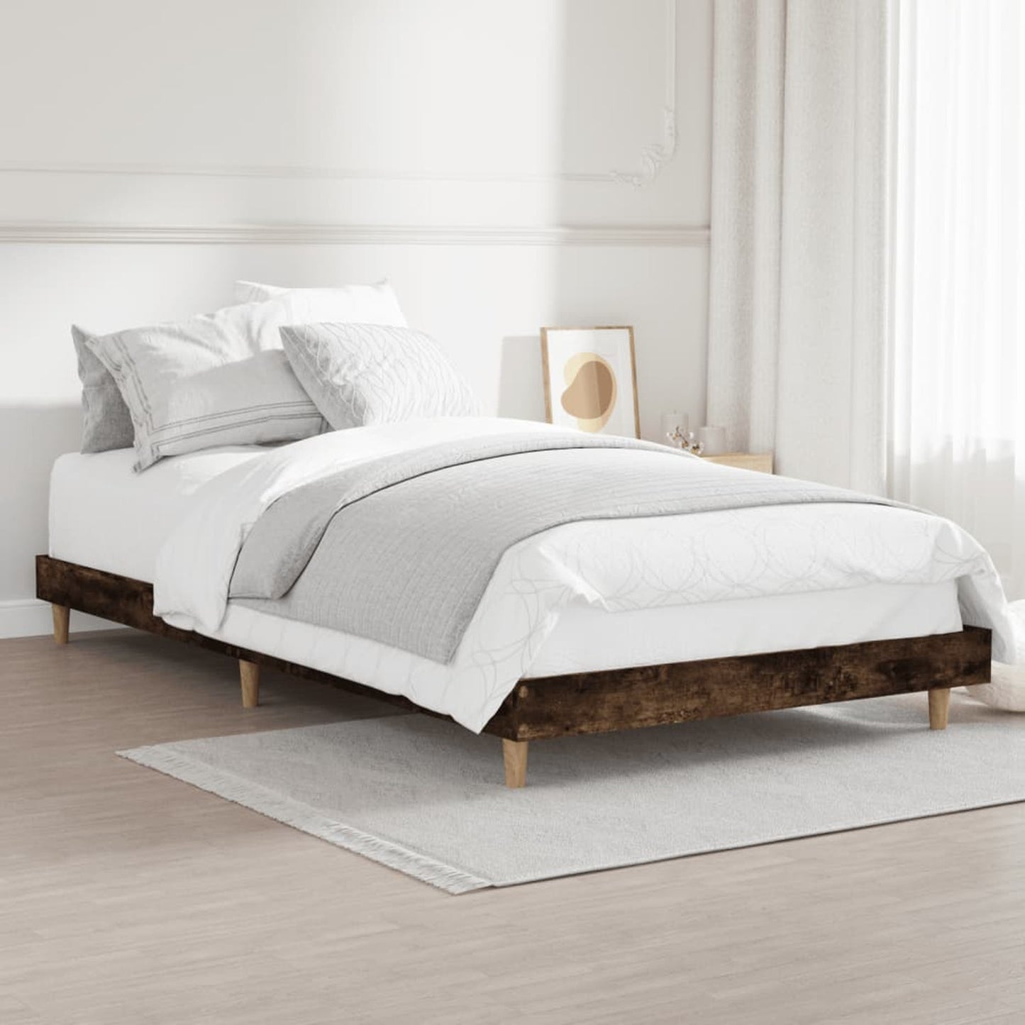 Eenpersoonsbed – Kinderbed – Logeerbed – Slaapbank – Kajuitbed – Met Opbergruimte – Volledig Gemonteerd – 100x200 cm – Smoke Oak Afwerking