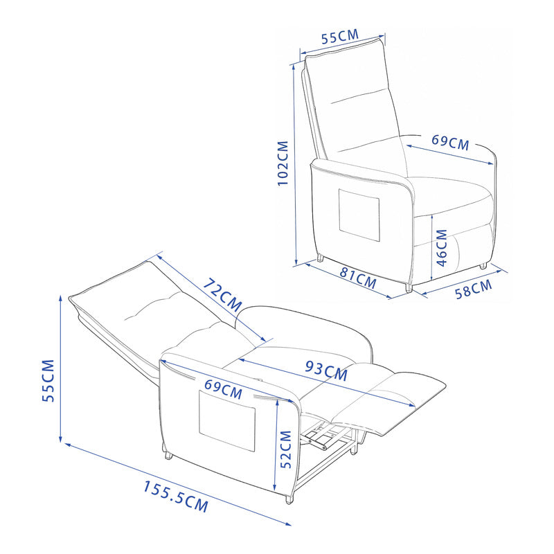 Relaxfauteuil – Elektrische Fauteuil – Verstelbare Stoel – Zitstoel – Loungefauteuil – Verstelbare Rugleuning – Polyester Bekleding 102x58x81 cm