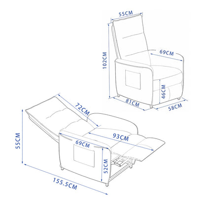 Relaxfauteuil – Elektrische Fauteuil – Verstelbare Stoel – Zitstoel – Loungefauteuil – Verstelbare Rugleuning – Polyester Bekleding 102x58x81 cm