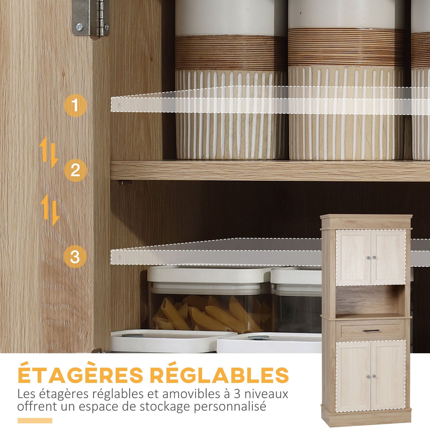 Keukenkastje – Keukenbuffet – Keukenkast – Opbergkast – Kastje Beige – Rustieke Stijl – Verstelbare Plank – Anti-Kantelbeveiliging