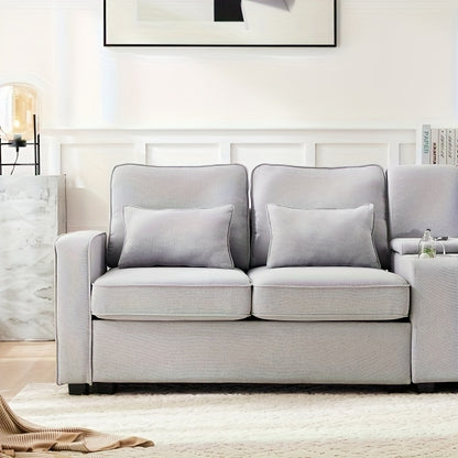 Bankstel – Zithoekbank – Hoekbank – Slaapbank – 4-zitsbank – Grijze Stof – Opbergruimte met Bekerhouders – Comfortabele Zitting