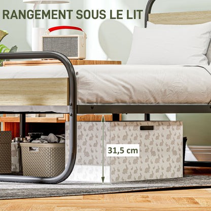 Tweepersoonsbed – Bed – Boxspring – Slaapbank – Bedframe – Industrieel Design – 140x190 cm – Stalen Frame Met Opbergruimte
