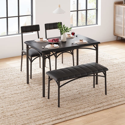Eettafelset – Eettafel – Stoelen – Bankje – Diningset – Zwart – Compact Formaat – Hardhouten Frame