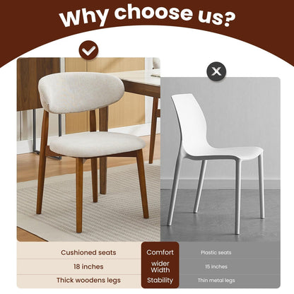 Eetkamerstoelen – Houten Stoelen – Stoelen Set – Linnen Stoel – Keukenstoelen – Beige Linnen Bekleding – Stevige Hardhouten Poten